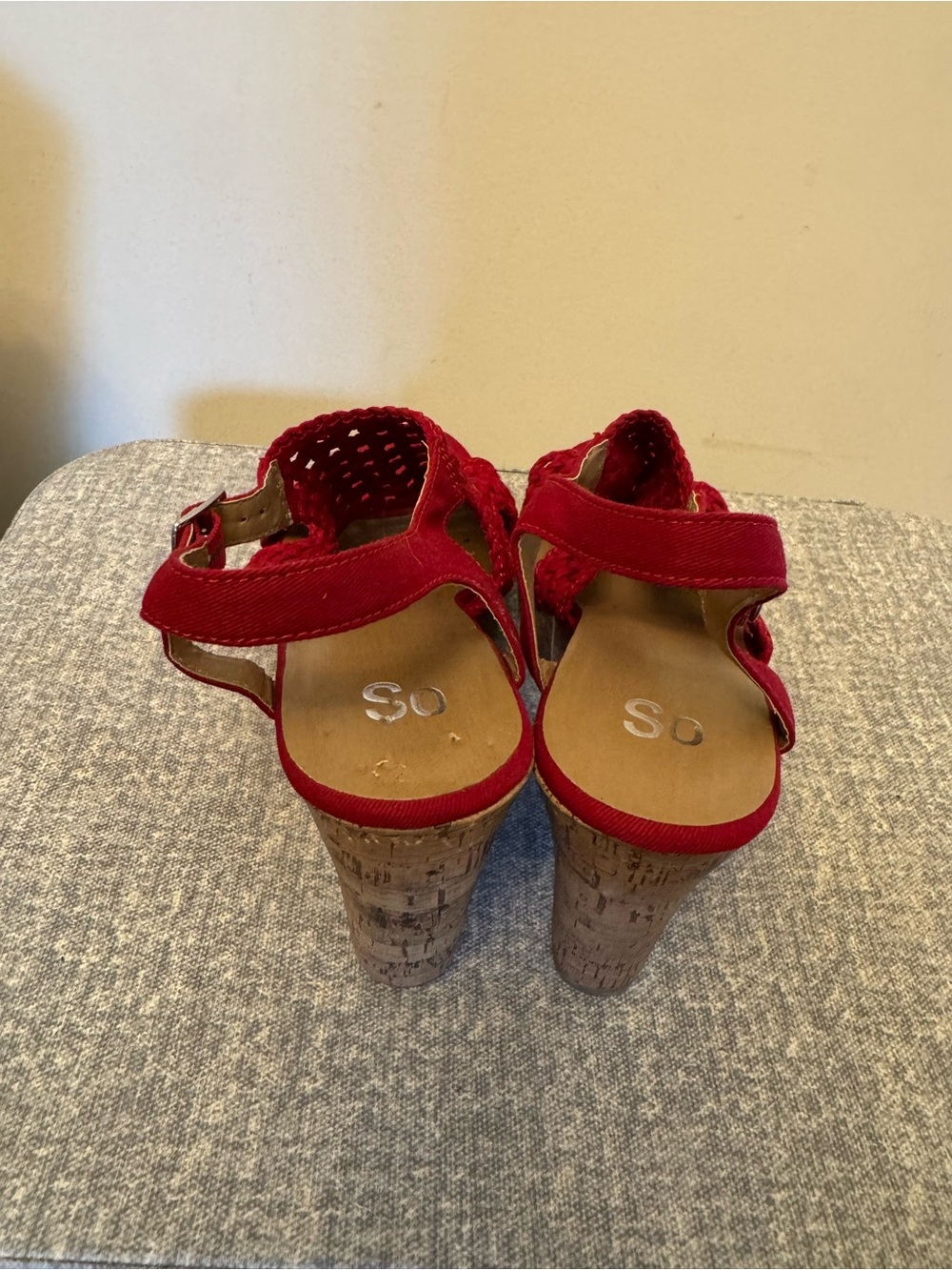SO Red Woven Slingback Wedge Sandals - Picture 4 of 7